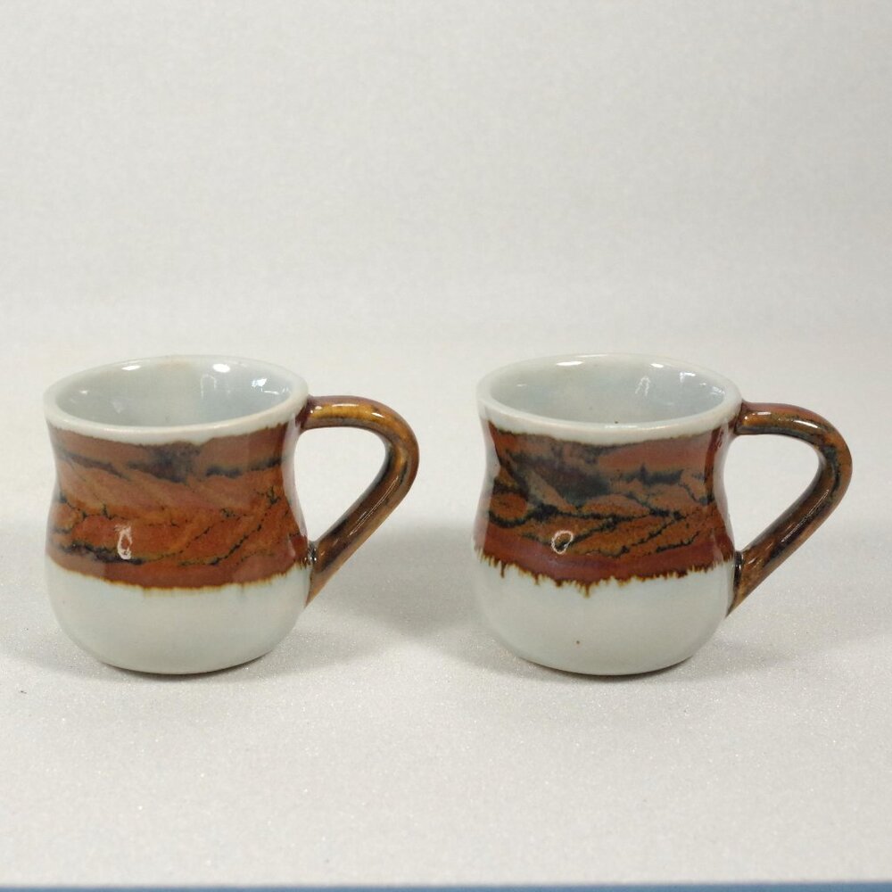 Set of 2 Tonala El Palomar Pottery Mugs, Ken Edwards Studio, Chevron Signed